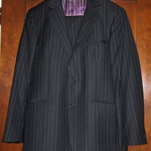 TED BAKER Navy Pinstripe Suit 100% Wool 42R/36x32